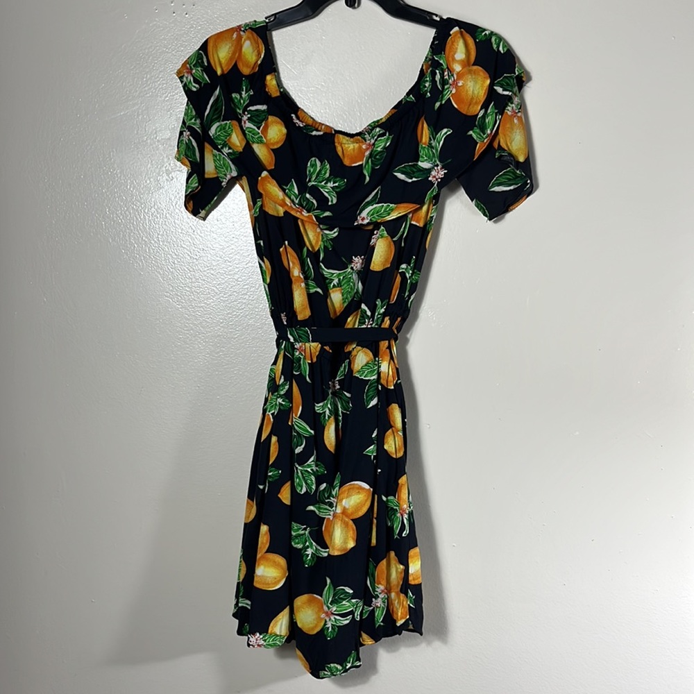 Coverstitched black/yellow summer flowy mini dress women’s size M